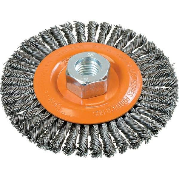 WALTER Surface Technologies - 4-1/2" OD, 5/8-11 Arbor Hole, Stringer Bead Steel Wheel Brush - 3/16" Face Width, 0.02" Filament Diam, 15,000 RPM - Exact Industrial Supply