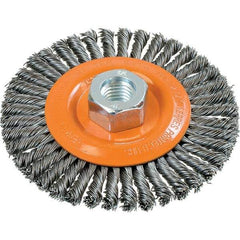 WALTER Surface Technologies - 4-1/2" OD, 5/8-11 Arbor Hole, Stringer Bead Steel Wheel Brush - 3/16" Face Width, 0.02" Filament Diam, 15,000 RPM - Exact Industrial Supply