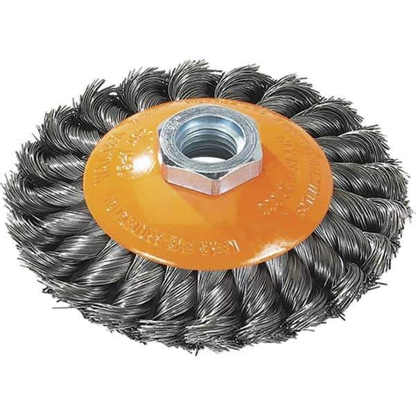 WALTER Surface Technologies - 7" Diam, 5/8-11 Threaded Arbor, Steel Fill Cup Brush - 0.02 Wire Diam, 10,000 Max RPM - Exact Industrial Supply