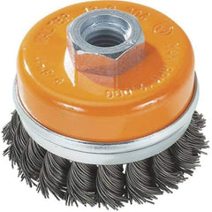 WALTER Surface Technologies - 3" Diam, 1/2-13 Threaded Arbor, Steel Fill Cup Brush - 0.02 Wire Diam, 12,000 Max RPM - Exact Industrial Supply