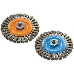 WALTER Surface Technologies - 6" OD, 5/8-11 Arbor Hole, Knotted Steel Wheel Brush - 3/8" Face Width, 0.02" Filament Diam, 10,000 RPM - Exact Industrial Supply