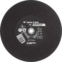 WALTER Surface Technologies - 14" 24 Grit Aluminum Oxide Cutoff Wheel - 1/8" Thick, 1" Arbor, 5,400 Max RPM, Use with Electric & Gas Powered Saws - Exact Industrial Supply