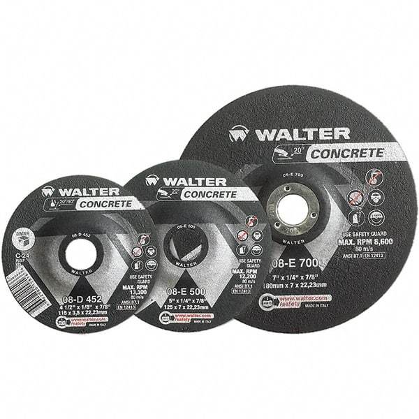 WALTER Surface Technologies - 24 Grit, 7" Wheel Diam, 1/4" Wheel Thickness, Type 27 Depressed Center Wheel - Aluminum Oxide, Resinoid Bond, 8,600 Max RPM - Exact Industrial Supply