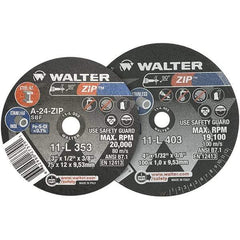WALTER Surface Technologies - 3" 24 Grit Aluminum Oxide Cutoff Wheel - 1/8" Thick, 3/8" Arbor, 25,470 Max RPM, Use with Die Grinders - Exact Industrial Supply