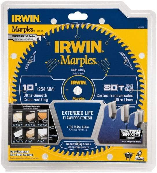 Irwin Blades - 10" Diam, 5/8" Arbor Hole Diam, 80 Tooth Wet & Dry Cut Saw Blade - Carbide-Tipped, Finishing Action, Standard Round Arbor - Exact Industrial Supply