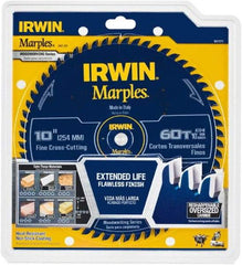 Irwin Blades - 10" Diam, 5/8" Arbor Hole Diam, 60 Tooth Wet & Dry Cut Saw Blade - Carbide-Tipped, Finishing Action, Standard Round Arbor - Exact Industrial Supply