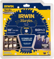 Irwin Blades - 10" Diam, 5/8" Arbor Hole Diam, 50 Tooth Wet & Dry Cut Saw Blade - Carbide-Tipped, Finishing Action, Standard Round Arbor - Exact Industrial Supply