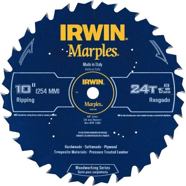 Irwin Blades - 10" Diam, 5/8" Arbor Hole Diam, 24 Tooth Wet & Dry Cut Saw Blade - Carbide-Tipped, Finishing Action, Standard Round Arbor - Exact Industrial Supply