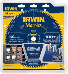 Irwin - 12" Diam, 1" Arbor Hole Diam, 100 Tooth Wet & Dry Cut Saw Blade - Carbide-Tipped, Finishing Action, Standard Round Arbor - Exact Industrial Supply