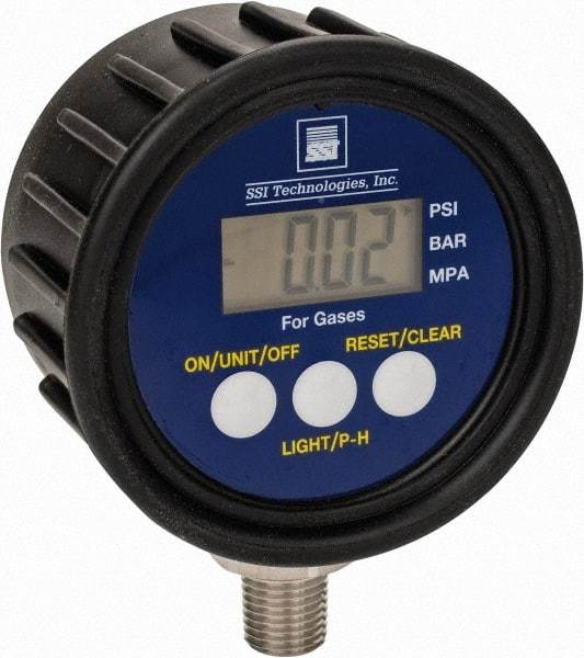 SSI Technologies - 2-1/2" Dial, 1/4 Thread, 0-300 Scale Range, Pressure Gauge - Lower Connection Mount, Accurate to 1% of Scale - Exact Industrial Supply