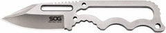 SOG Specialty Knives - 1-29/32" Long Blade, 5Cr15MoV Stainless Steel, Fine Edge, Fixed Blade Knife - 4.8" OAL, Stainless Steel Handle, Includes Hard Molded Nylon Sheath - Exact Industrial Supply