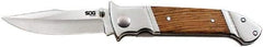 SOG Specialty Knives - 3-1/2" Blade, 7.8" OAL, Straight Clip Point Folding Knife - 4-1/2" Closed Length, Wood, 1 Blade, 1 Edge - Exact Industrial Supply