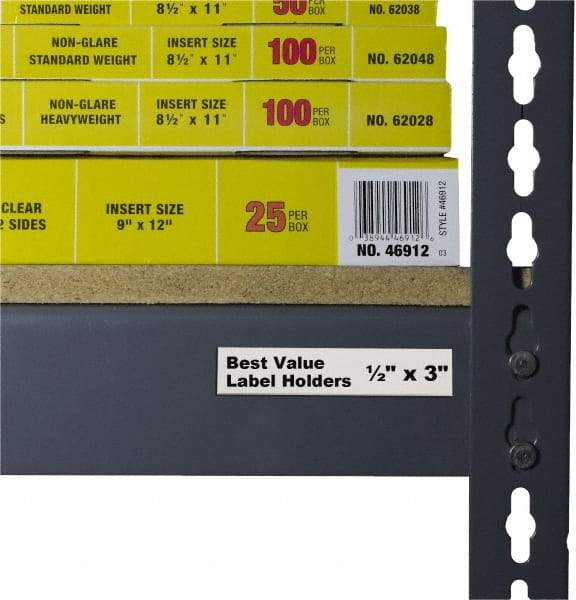 C-LINE - 3" Wide, Open Shelving Accessory/Component - Plastic, Clear Plastic Finish, 1/2" Long, Use with Any Shelf, Rack, Bin - Exact Industrial Supply