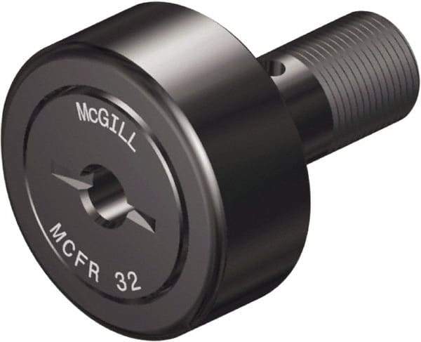 McGill - 40mm Roller Diam x 20mm Width, 18mm Stud Diam x 37mm Length, Crowned Stud Cam Follower - Steel, 19mm Thread Length, M18x1.5 Thread, 58mm OAL, 2,999 Lb Dynamic Cap, 4,451 Lb Static Cap - Exact Industrial Supply