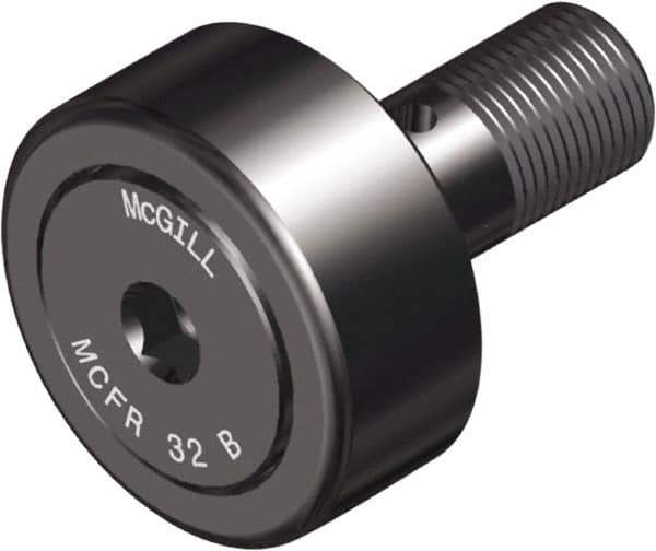 McGill - 62mm Roller Diam x 29mm Width, 24mm Stud Diam x 50mm Length, Crowned Sealed Stud Cam Follower with Hex - Steel, 25mm Thread Length, M24x1.5 Thread, 80mm OAL, 5,931 Lb Dynamic Cap, 10,409 Lb Static Cap - Exact Industrial Supply