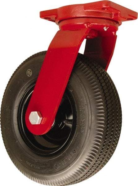 Hamilton - 12" Diam, Rubber Swivel Caster - 625 Lb Capacity, Top Plate Mount, 6-1/8" x 7-1/2" Plate, Sealed Precision Ball Bearing - Exact Industrial Supply