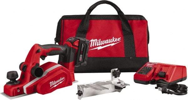 Milwaukee Tool - 18V 3-1/4" Planer - Battery, Charger, Bag and Bevel/Edge Guide, 2 Double Edge Blades Included - Exact Industrial Supply