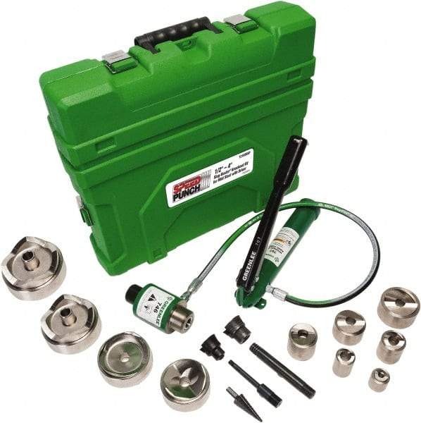Greenlee - 18 Piece, 0.885 to 4.544" Punch Hole Diam, Power Knockout Set - Round Punch, 10 Gage Mild Steel - Exact Industrial Supply
