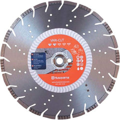 Husqvarna - 14" Diam, 25/32 & 1" Arbor Hole Diam, Continuous Edge Tooth Wet & Dry Cut Saw Blade - Diamond-Tipped, General Purpose Action, Standard Round Arbor - Exact Industrial Supply