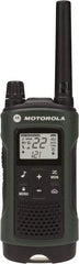 Motorola - 35 Mile Range, 22 Channel, 1.5 Watt, Series T400, Recreational Two Way Radio - FRS/GMRS Band, 462.55 to 467.7125 Hz, AA & NiMH Battery, 10 NiMH & 26 AA hr Life, 7.54" High x 2.26" Wide x 1.37" Deep, Scanning, Low Battery Alerts - Exact Industrial Supply