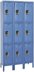 Hallowell - 9 Door, 3 Tier, Ready-Built Wardrobe & Box Lockers - Exact Industrial Supply