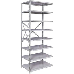 Hallowell - 8 Shelf Add-On Medium-Duty Open Steel Shelving - 500 Lb Capacity, 36" Wide x 87" High x 12" Deep, Platinum - Exact Industrial Supply