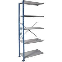 Hallowell - 5 Shelf Add-On Extra Heavy-Duty Open Steel Shelving - 1 Lb Capacity, 36" Wide x 87" High x 18" Deep, Blue/Platinum - Exact Industrial Supply