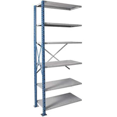 Hallowell - 6 Shelf Add-On Heavy-Duty Open Steel Shelving - 800 Lb Capacity, 36" Wide x 87" High x 18" Deep, Blue/Platinum - Exact Industrial Supply