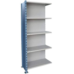 Hallowell - 5 Shelf, 1,200 Lb. Capacity, Closed Shelving Add-On Unit - 36 Inch Wide x 18 Inch Deep x 123 Inch High, Blue and Platinum - Exact Industrial Supply