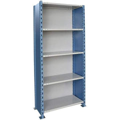 Hallowell - 5 Shelf, 800 Lb. Capacity, Closed Shelving Starter Unit - 36 Inch Wide x 24 Inch Deep x 123 Inch High, Blue and Platinum - Exact Industrial Supply