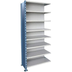 Hallowell - 8 Shelf, 900 Lb. Capacity, Closed Shelving Add-On Unit - 48 Inch Wide x 24 Inch Deep x 123 Inch High, Blue and Platinum - Exact Industrial Supply