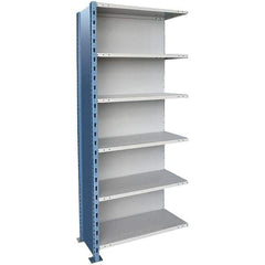 Hallowell - 6 Shelf, 1,200 Lb. Capacity, Closed Shelving Add-On Unit - 36 Inch Wide x 18 Inch Deep x 87 Inch High, Blue and Platinum - Exact Industrial Supply