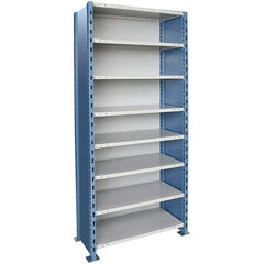 Hallowell - 8 Shelf, 1,250 Lb. Capacity, Closed Shelving Starter Unit - 36 Inch Wide x 24 Inch Deep x 87 Inch High, Blue and Platinum - Exact Industrial Supply