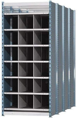 Hallowell - 18 Bin Heavy-Duty Deep Bin Industrial Shelving - 36 Inch Overall Width x 96 Inch Overall Depth x 87 Inch Overall Height, Blue and Platinum Steel Bins - Exact Industrial Supply