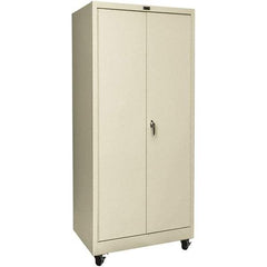 Hallowell - 4 Shelf Mobile Storage Cabinet - Steel, 48" Wide x 24" Deep x 72" High, Tan - Exact Industrial Supply