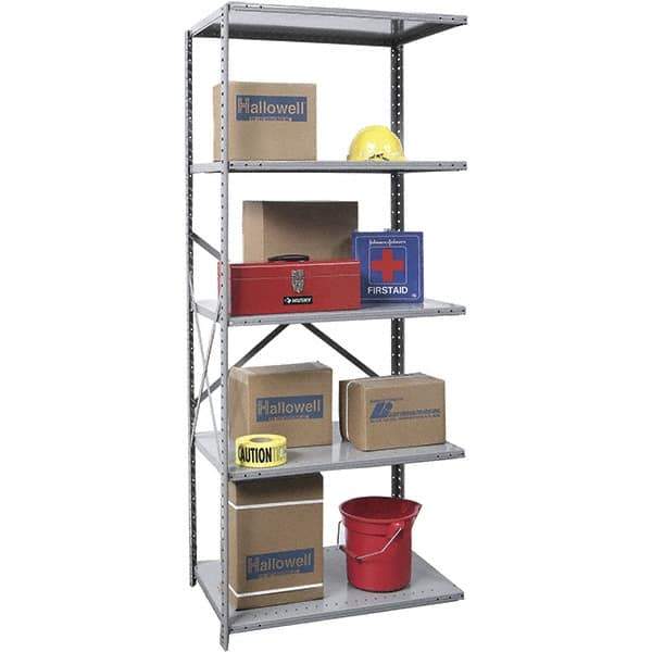 Hallowell - 5 Shelf Add-On Medium-Duty Open Steel Shelving - 500 Lb Capacity, 36" Wide x 87" High x 24" Deep, Gray - Exact Industrial Supply