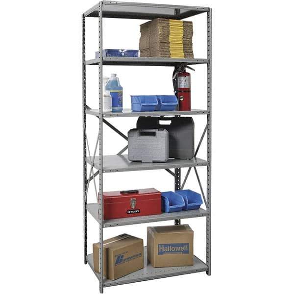 Hallowell - 6 Shelf Starter Extra Heavy-Duty Open Steel Shelving - 1 Lb Capacity, 36" Wide x 87" High x 12" Deep, Gray - Exact Industrial Supply