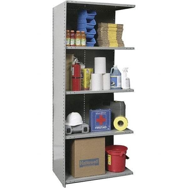 Hallowell - 5 Shelf, 500 Lb. Capacity, Closed Shelving Add-On Unit - 36 Inch Wide x 12 Inch Deep x 87 Inch High, Gray - Exact Industrial Supply