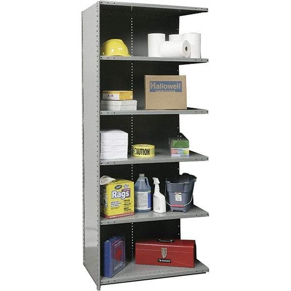 Hallowell - 6 Shelf, 1,100 Lb. Capacity, Closed Shelving Add-On Unit - 36 Inch Wide x 12 Inch Deep x 87 Inch High, Gray - Exact Industrial Supply