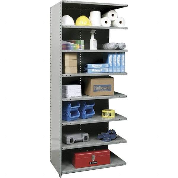 Hallowell - 8 Shelf, 500 Lb. Capacity, Closed Shelving Add-On Unit - 36 Inch Wide x 12 Inch Deep x 87 Inch High, Gray - Exact Industrial Supply