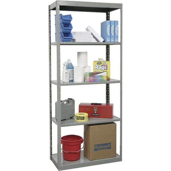 Hallowell - 5 Shelf Starter Heavy-Duty Open Steel Shelving - 800 Lb Capacity, 36" Wide x 87" High x 12" Deep, Gray - Exact Industrial Supply