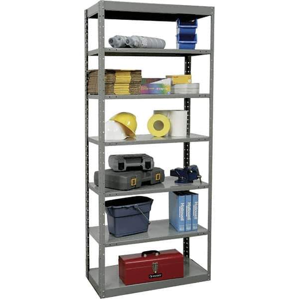 Hallowell - 7 Shelf Starter Heavy-Duty Open Steel Shelving - 800 Lb Capacity, 36" Wide x 87" High x 12" Deep, Gray - Exact Industrial Supply