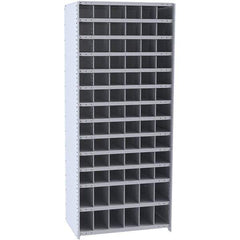 Hallowell - 78 Bin Closed Industrial Bin Shelving - 36 Inch Overall Width x 12 Inch Overall Depth x 87 Inch Overall Height, Gray Metal Bins - Exact Industrial Supply