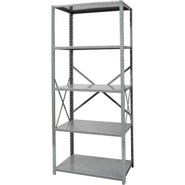 Hallowell - 5 Shelf Starter Medium-Duty Open Steel Shelving - 375 Lb Capacity, 48" Wide x 87" High x 12" Deep, Gray - Exact Industrial Supply