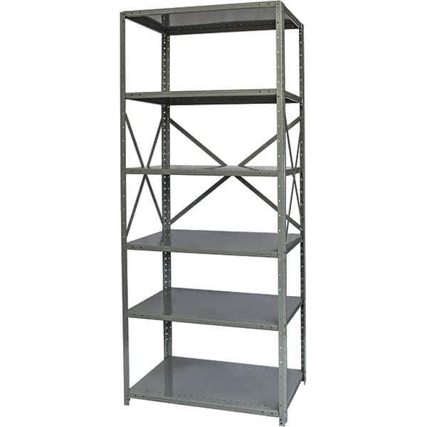 Hallowell - 6 Shelf Starter Medium-Duty Open Steel Shelving - 500 Lb Capacity, 36" Wide x 87" High x 12" Deep, Gray - Exact Industrial Supply