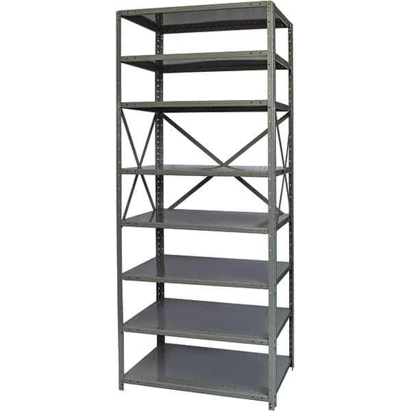 Hallowell - 8 Shelf Starter Heavy-Duty Open Steel Shelving - 800 Lb Capacity, 36" Wide x 87" High x 18" Deep, Gray - Exact Industrial Supply