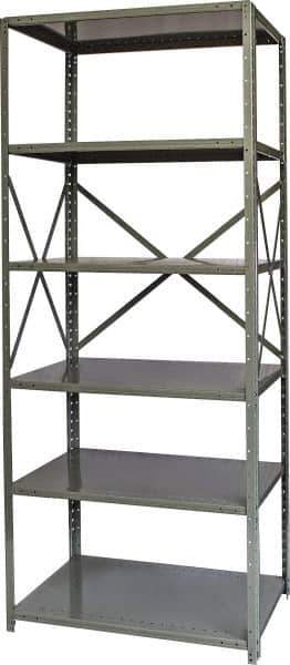 Hallowell - 6 Shelf Starter Heavy-Duty Open Steel Shelving - 800 Lb Capacity, 36" Wide x 87" High x 24" Deep, Gray - Exact Industrial Supply