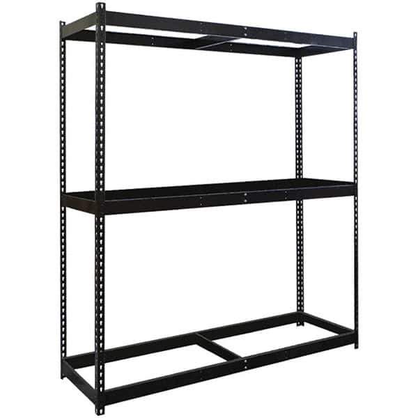 Hallowell - 3 Shelf Starter No Deck Open Steel Shelving - 1 Lb Capacity, 60" Wide x 84" High x 36" Deep, Black - Exact Industrial Supply