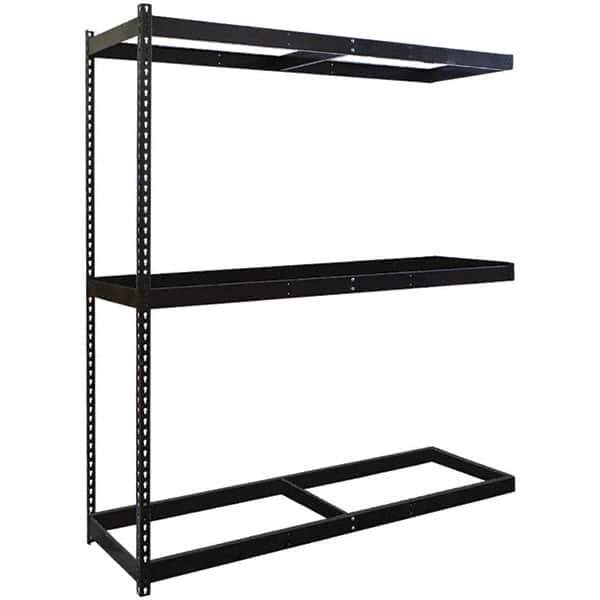 Hallowell - 3 Shelf Add-On No Deck Open Steel Shelving - 1 Lb Capacity, 48" Wide x 84" High x 24" Deep, Black - Exact Industrial Supply