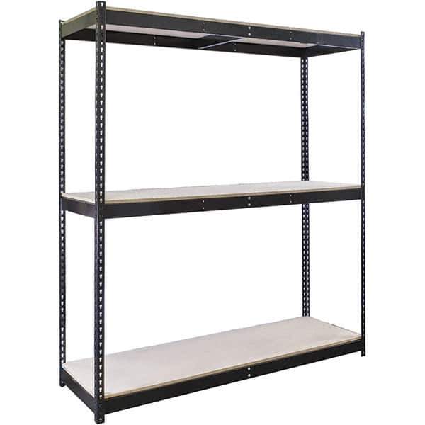 Hallowell - 3 Shelf Starter Particle Board Open Steel Shelving - 700 Lb Capacity, 48" Wide x 84" High x 24" Deep, Black - Exact Industrial Supply